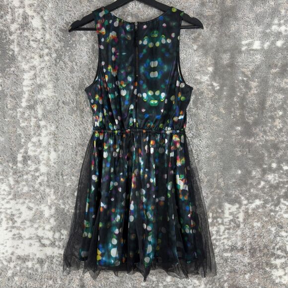 Divided H&M Sz 10 Tulle Mesh Colorful Polka Dot Sleeveless Mini Flare Dress Zip - Picture 3 of 9